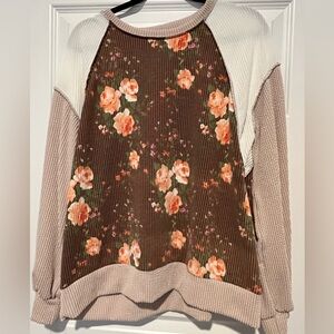 Lovely Melody Floral Ribbed Colorblock Top